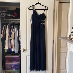 Jodi Krisopher Size 7 Long Navy Prom Dress